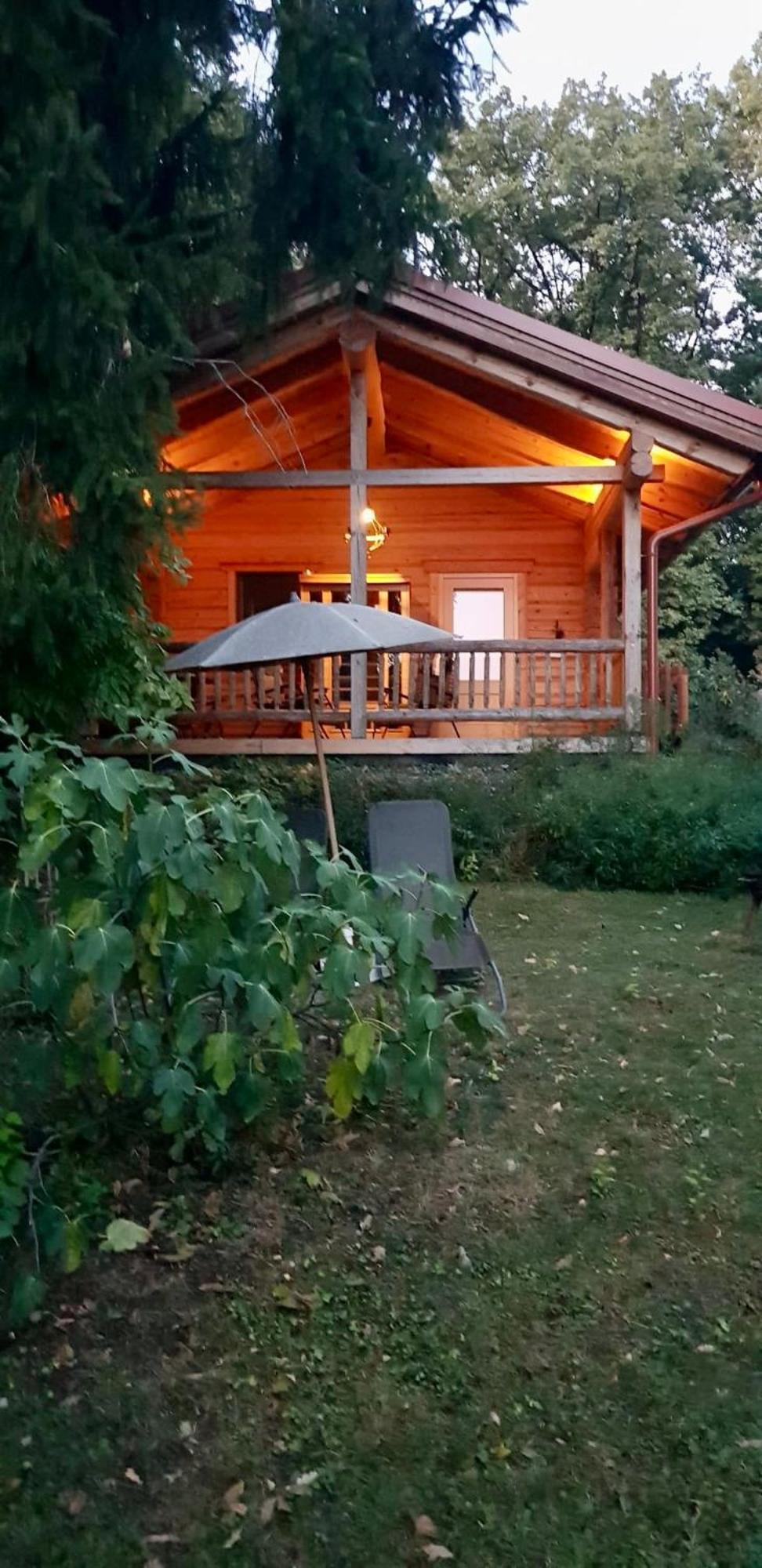 Blockhaus Chalet Mit Beheizbarem Badefass Und Infrarotsauna Auf Der Terrasse Oberschützen Extérieur photo
